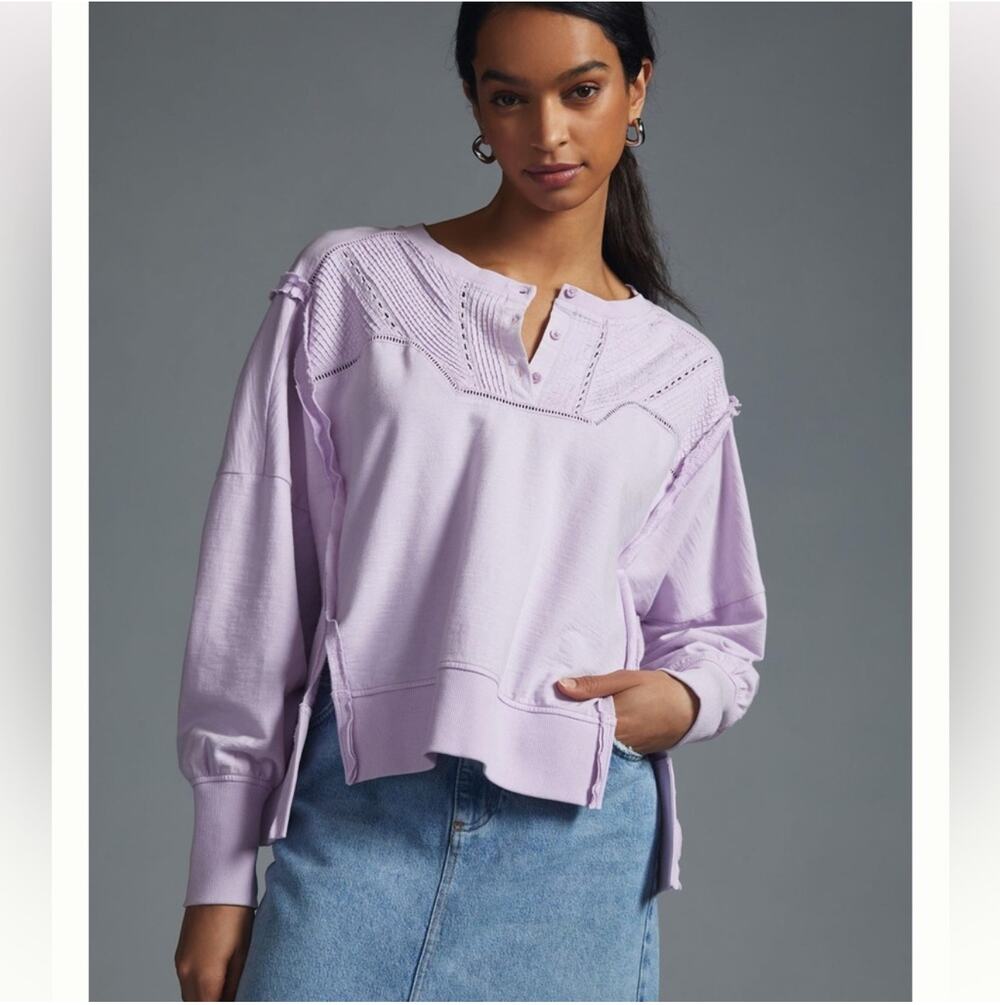 Anthropologie Pilcro Pullover Womens Small Purple Pintuck Boho Sweatshirt Casual